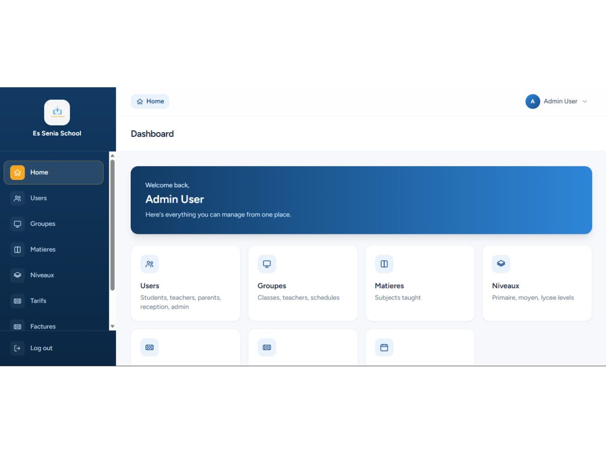 Aperçu de l'application de gestion scolaire — capture 1